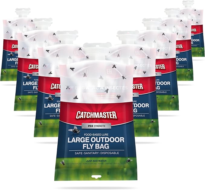 Catchmaster Pro Series Extra-Large Outdoor Fly Trap w/No-Mess Lid 8-Pack - Hanging Fly Trap Outdoor Home, Bug Catcher and Flying Insect Trap with Premium Food Lure for Backyard, Pool, Patio & Camping
