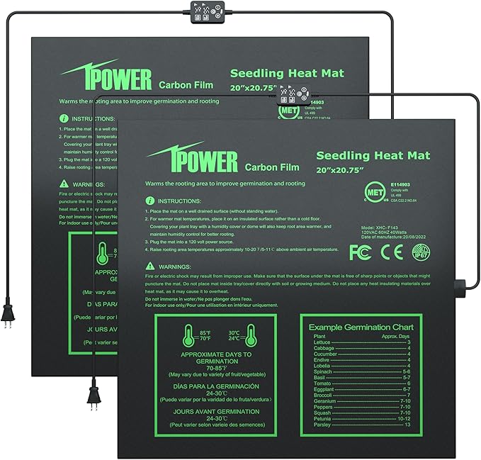 iPower 20"x20.75" -2 Pack Seedling Heat Mat with Built-in Temperature Controller, Waterproof Plant Heating Pad, for Germination, Breeding, Brewing