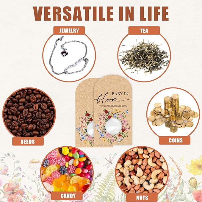 50Pcs Wildflower Seed Packets Baby in Bloom Kraft Envelopes with Window Resealable Rustic Floral Seed Storage Pockets for Garden Office Party Favors Supplies, 2.8 x 3.9 inch