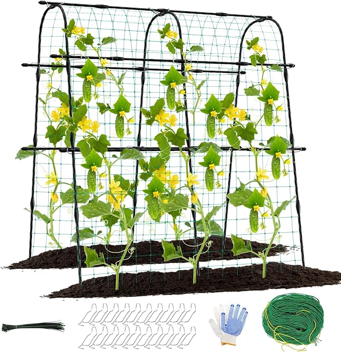 5ft Metal Cucumber Trellis for Raised Bed, Garden Arch for Climbing Plants, Black, Semicircular, Polyethylene Coated, Modern Style, Formal, Classic, Decorative