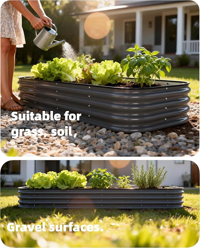 DaisyVibe Raised Garden Bed Kit, Planter Raised Garden Boxes Outdoor, Oval Large Metal Raised Garden Beds for Vegetables Flowers (White, 6.5ftx2ftx1ft)