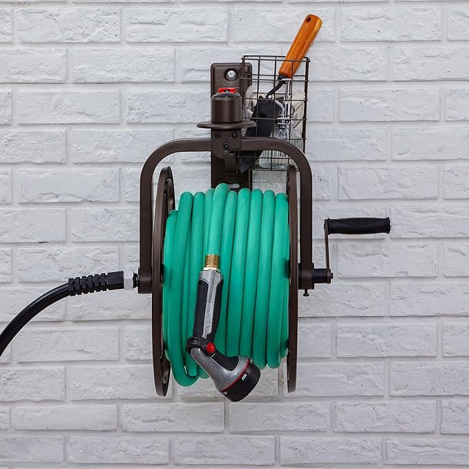 Liberty Garden Single Arm Navigator Hose Reel with Pull Up Latch, Bronze