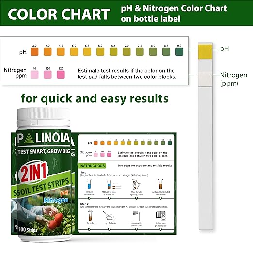 Soil Testing Kit 2-in-1 for pH & Nitrogen – 100 Pack in Resealable Pouches – Fast & Accurate Soil pH Tester for Garden, Lawn & Plants – Includes Spoon & Tube