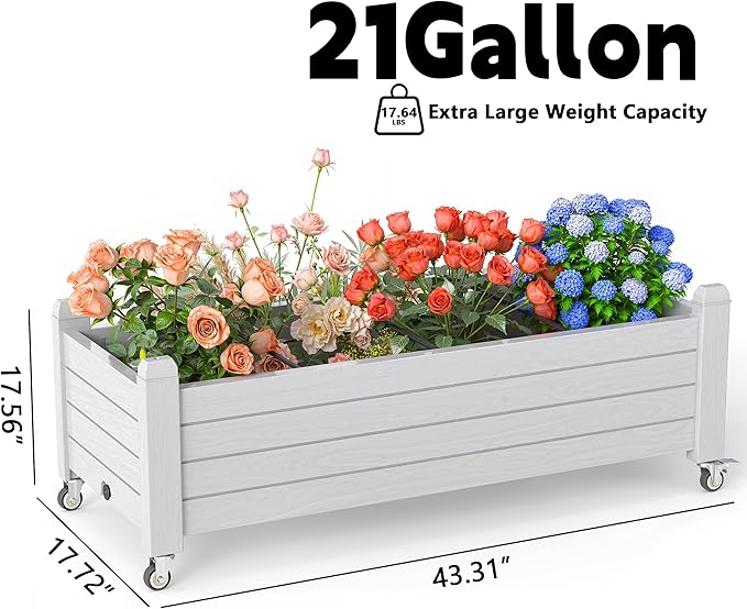 EasyUp Horticulture Garden Planter Box, Divisible Resin Planter Box for Backyard, Patio, Balcony, with 4 Legs and 4 Swivel Lockable Wheels(Ashen,43.31 * 17.72 * 17.56)
