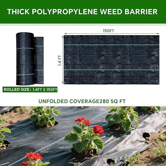 Weed Barrier Landscape Fabric Heavy Duty,1.4FT x 150 FTPremium Garden Weed Blocker Fabric for Weed Control, Plastic Ground Cover with Woven Weed Cloth,Durable Landscaping Fabric