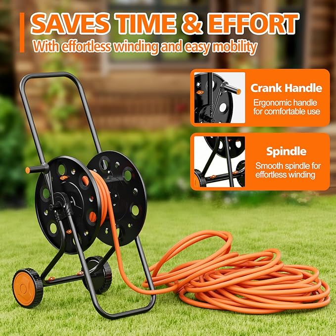 SPECILITE Garden Hose Reel Cart, Holds 75-150 Ft of Hose Storage Holder, Portable Metal Hose Caddy with Wheels, Outdoor Water Hose Reels for Car Washing and Garden Watering