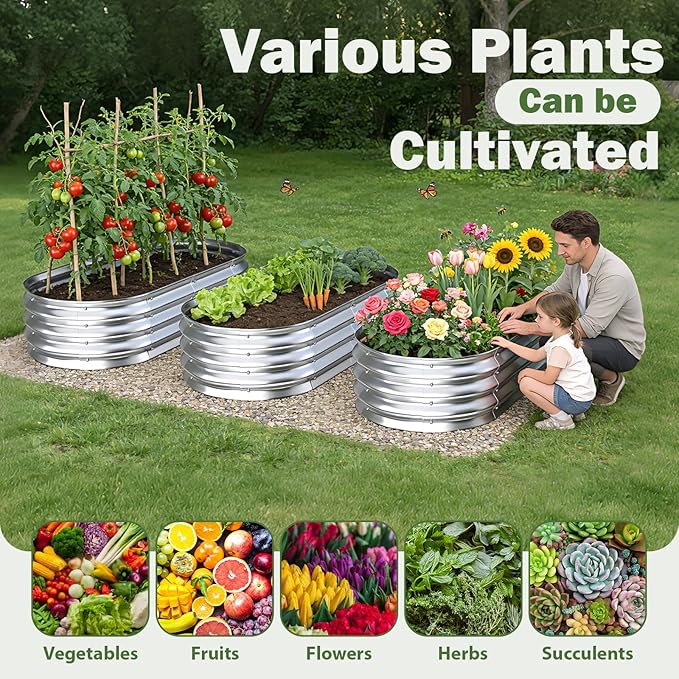 Galvanized Raised Garden Bed Outdoor, 5x2.5x1ft Metal Heavy Duty Planter Boxes for Gardening, Easy Assemble Small Oval Plant Container Kit for Vegetables, Flowers, Fruits, Silver, 1 Pack