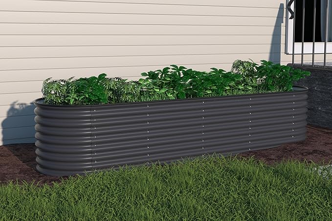 VEIKOU 8x2x2 ft Galvanized Raised Garden Bed, 23.1" Tall 9 in 1 Modular Planter Box, Outdoor Raised Garden Bed for Vegetable Flower Herb, Grey
