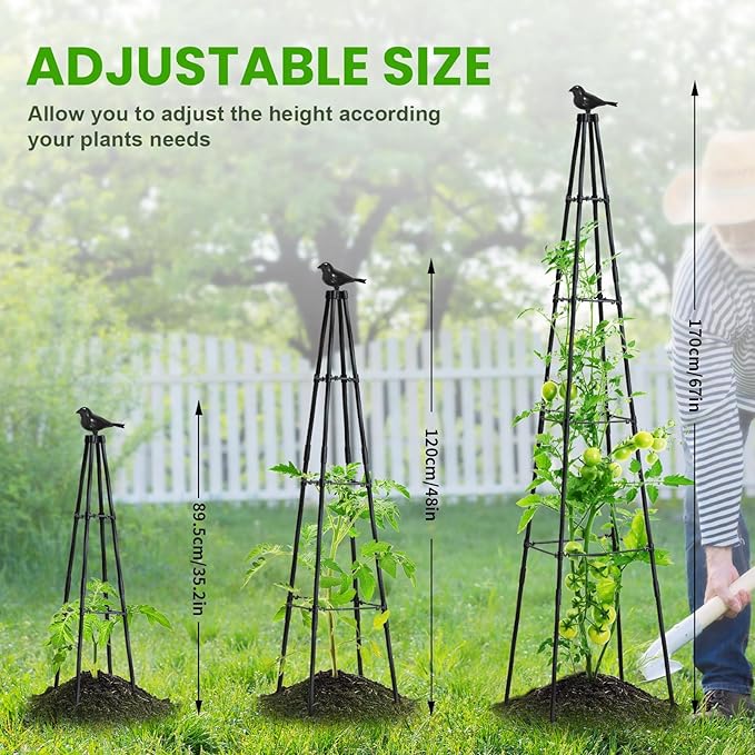 Garden Trellis for Climbing Plants Outdoor, 67" Tall Metal Obelisk Trellis Climbing Plants Support for Vegetable|Flower|Vine, Tomato, Peas, Beans, Cucumber, Lightweight, 2 Pack