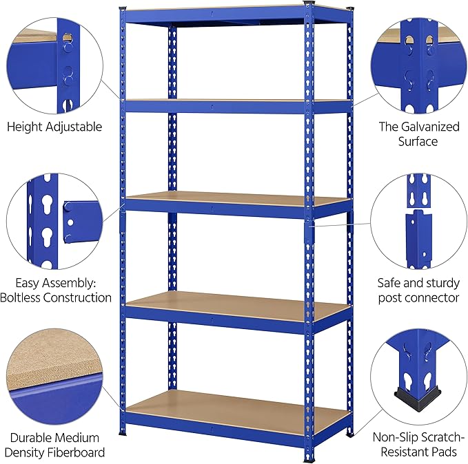 Yaheetech Storage Shelves, 5 Tier Heavy Duty Adjustable Metal Shelving Unit, Industrial Utility Rack for Garage Warehouse Pantry Closet (35.5 W x 17.5 D x 72 H Inches, Blue)