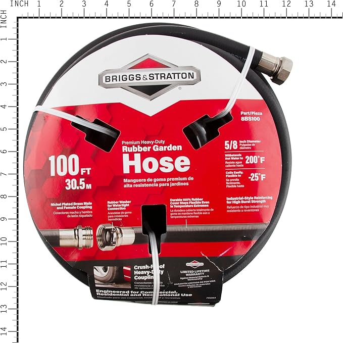 Briggs and Stratton 8BS100 100-Foot Premium Heavy-Duty Rubber Garden Hose