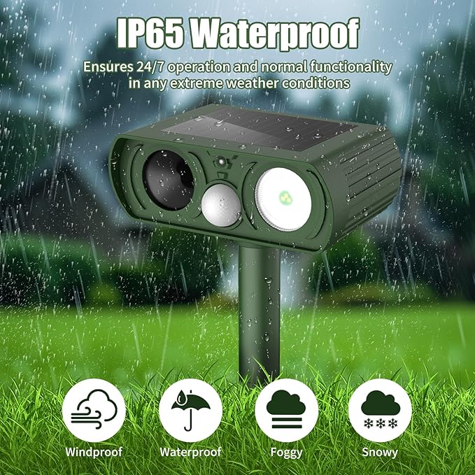 Solar Ultrasonic Animal Repellent, Deer Repellent Devices Waterproof with Motion Detection, Cat Repellent Outdoor Squirrel Skunk Rabbit Raccoon Dog Mouse Deterrents Animal Repeller for Yard Farm