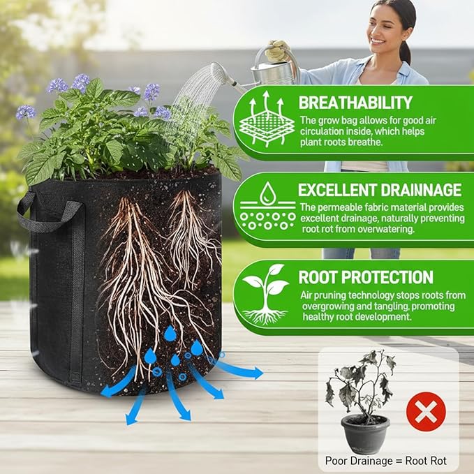 Potato Grow Bags 2PCS 15 Gallon Grow Bags with Harvest & Visible Windows Nonwoven Fabric Potato Planter with Handle for Taro, Beets, Carrots, Onions Fabric for Growing Potatoes
