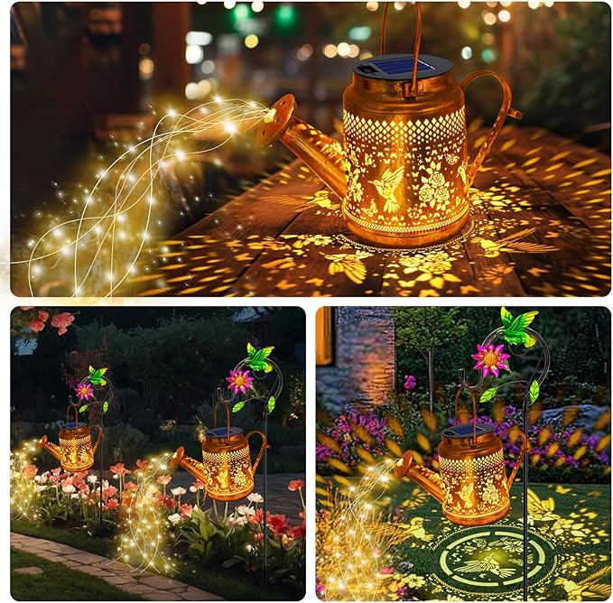 Big Solar Lanterns Outdoor Waterproof, Gifts for Mom Grandma Women Wife Daughter Mother's Day, Hummingbird Watering Can Garden Decor with Shepherd Hook, Hanging Solar Lights Yard Outside Patio Decor
