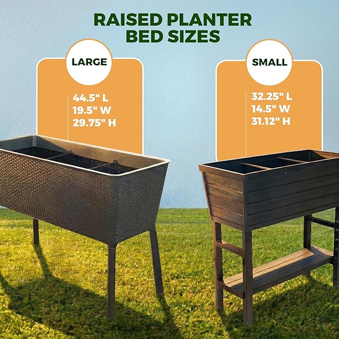 14.5in x 32.25in x 31.12in Raised Planter Box - USA Made - 15.7 Gallon Elevated Patio Garden Bed with Drainage Plug, Brown