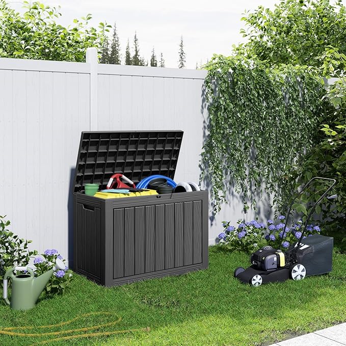 47 Gallon Resin Deck Box Outdoor Storage Box for Patio Furniture,Outdoor Cushions,Garden Tools and Pool Supplies,Waterproof,Lockable(Black,47Gallon)