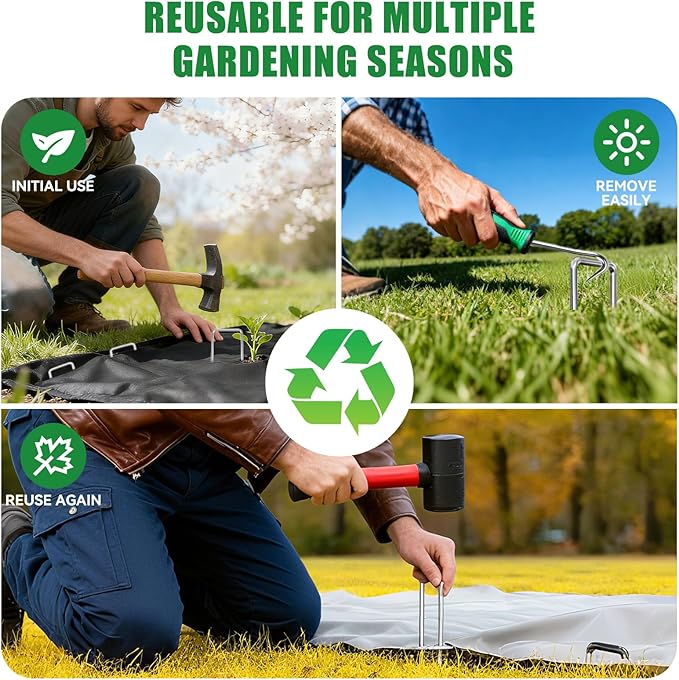 Landscape Staples Galvanized Garden Stakes,8 inch 50 Pack 11 Gauge Heavy Duty Garden Pins for Fences, Lawns, Weed Barriers and Landscape Fabrics, Irrigation Hose,Yard Lawn, Landscape Fabric.