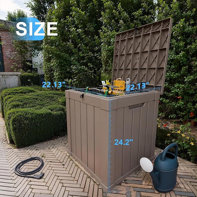 50 Gallon Resin Deck Box Outdoor Storage Box for Patio Furniture,Outdoor Cushions,Garden Tools and Pool Supplies,Waterproof,Lockable(Grey,50Gallon)