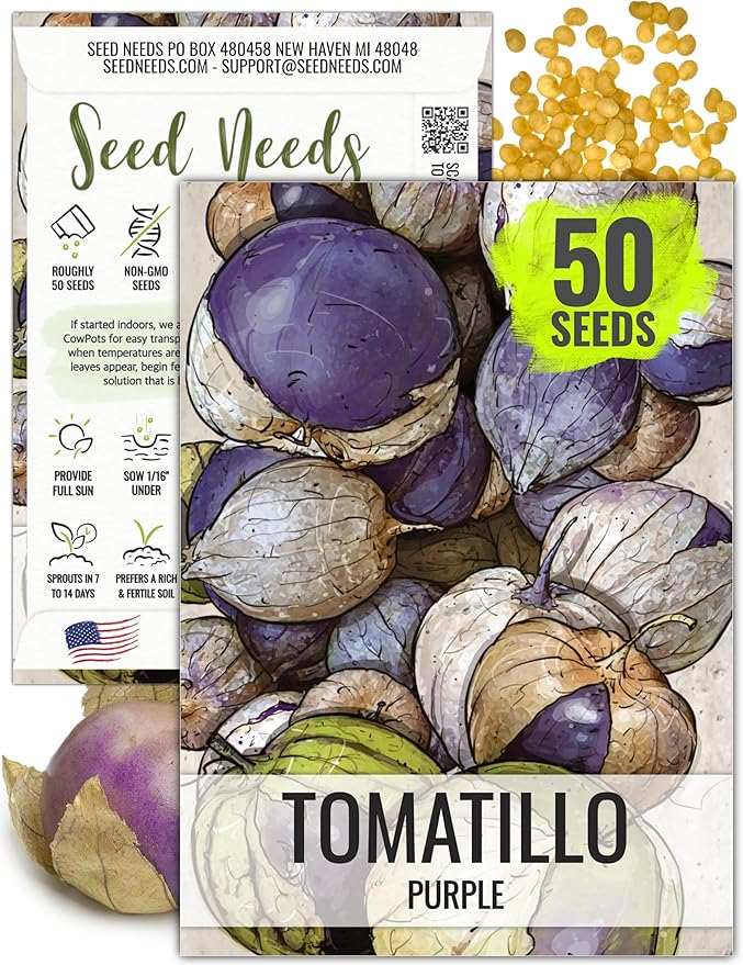Seed Needs Tomatillo Seeds for Planting Purple Tomatillos - Non-GMO Heirloom & Untreated Annual Veggie Seed to Plant a Home Grown Vegetable Garden Outdoors (1 Pack)