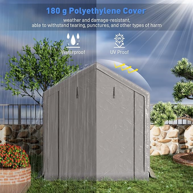 Outdoor Storage Shelter, 6x6 ft Portable Shed with Roll up Zipper Door, Waterproof and UV Resistant Anti-Snow, Heavy Duty Carport for Storing Garden Tools, Outdoor Equipment