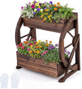 Giantex Wooden Wagon Planter Box, 2 Tier Raised Garden Bed with Drainage Holes, Rustic Wood Planter for Flowers Herbs Vegetables, Indoor Outdoor Patio Garden Balcony