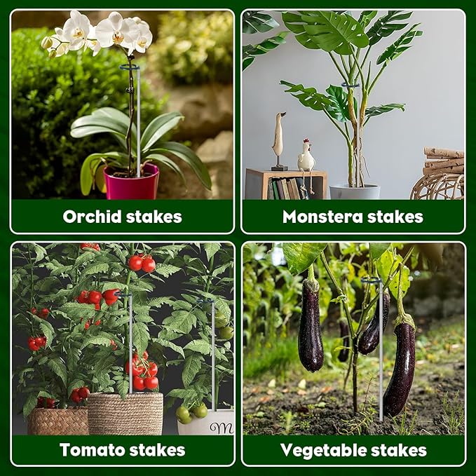Extendable Monstera Plant Support Stakes, Made of Aluminum Alloy, Tomato Stakes Length Adjust from 17.3" to 32.2", Suitable for Indoor Outdoor Potted Amaryllis Vegetables Comes with 10 Ties-3Pack