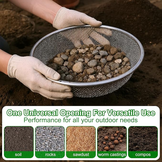 3PACK Soil Sifter for Gardening - Rock Sand Dirt Compost Sifter Fits 5-Gallon Buckets 1/4 Inch, 1/8 Inch, 3/8 Inch Mesh Sieve for Gravel, Dirt, Sawdust with Repotting Mat