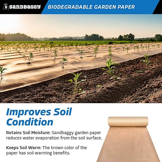 Sandbaggy Biodegradable Landscape Fabric - Garden Paper for Weeds - Paper Mulch Rolls - Made in America (2 ft x 475 ft, 1)