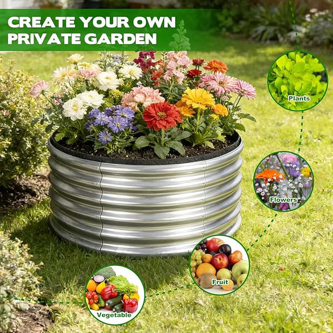 3 Pack Round Fabric Galvanized Raised Garden Bed Liner 2x2x1 FT Heavy Duty Fabric Garden Bed Breathable Drainage Grow Bags Outdoor Garden Planting Bags for Herbs Flowers Vegetables Succulents
