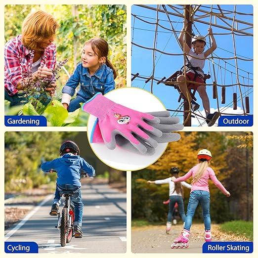 Kids Gardening Gloves, 2 Pair Toddler Gardening Gloves, Girls Garden Gloves, Rubber Non-Slip Safety Work Gloves for Kids, Youth, Garden, Fishing, Cycling and Gardening Tools (Ages 5-7)
