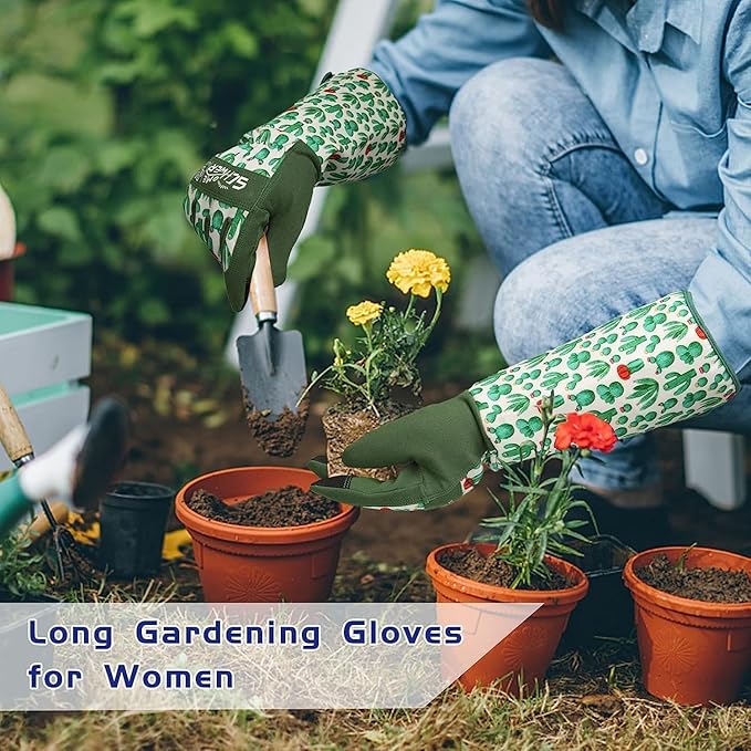 Schwer Gardening Gloves for Women, Rose Pruning Gloves with Forearm Protection, Touchscreen, Fingertip & Palm Strengthening, Breathable & Comfortable Long Garden Glove for Yard, Gardening Gifts, M