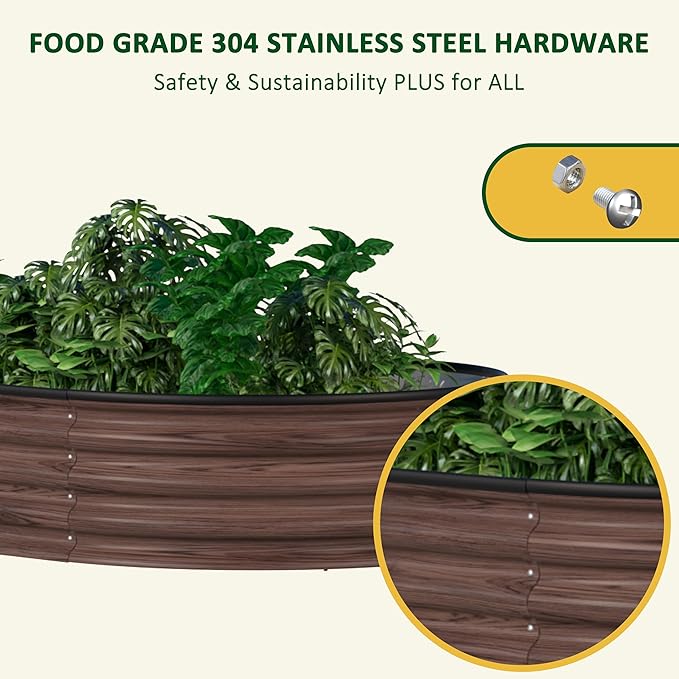 BlueWish 8x2x1FT Raised Garden Bed, 11.1” H Galvanized Raised Garden Bed with Bottomless, Rubber Strip, 9-in-1 Modular, Raised Planter Box Outdoor for Vegetable, Flower, Rustic Brown