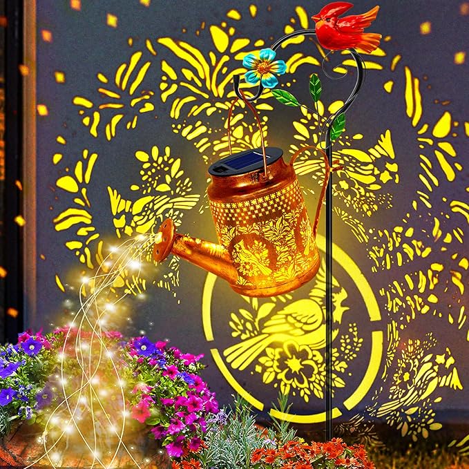 Big Solar Lights Outdoor Waterproof, Gift for Mom Grandma Women Wife Daughter Mother's Day, Cardinals Watering Can Light with Shepherd Hook, Outside Hanging Solar Light Garden Front Porch Patio Decor