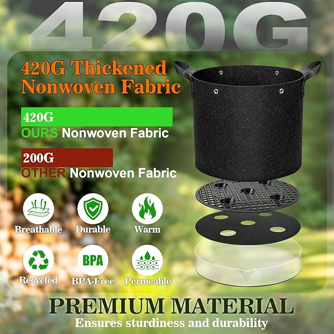 5 Pack 7 Gallon Self-Watering Grow Bags, Thick Nonwoven Fabric Pots with Support Rings and Reinforced Handles, Self-Watering Planters with Bottom Reservoir for Tomatoes Peppers Potatoes and Vegetables