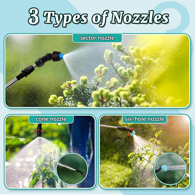 1.35 Gallon Battery Powered Sprayer, Electric Garden Sprayer with Rechargeable Handle, 3 Mist Nozzles, Retractable Wand, Water Pump Sprayer with Adjustable Shoulder Strap for Yard, Lawn and Garden