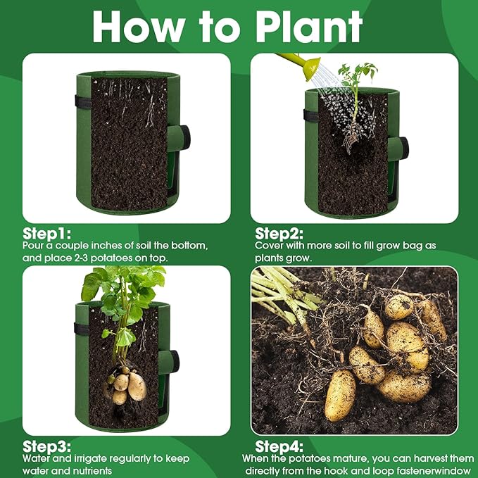 12 Pack Potato Grow Bags 10 Gallon 7 Gallon Garden Planting Bag with Flap Vegetable Grow with Handles and Harvest Window Thickened Nonwoven Fabric Pots for Tomato Vegetable and Fruits(Mix Color)