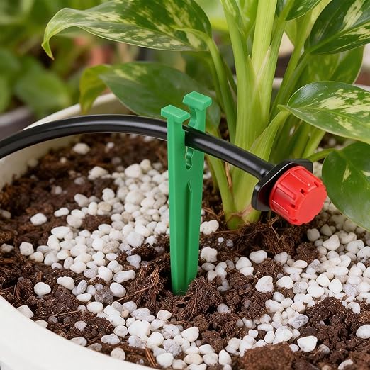 100 Pieces 1/4 Inch Drip Irrigation Support Stakes, 5.6-Inch Long Plastic 1/4'' Heavy-Duty Tubing Holder Stakes for Irrigation Hose/Emitter Support Garden Greenhouse Drip Supplies (Green)