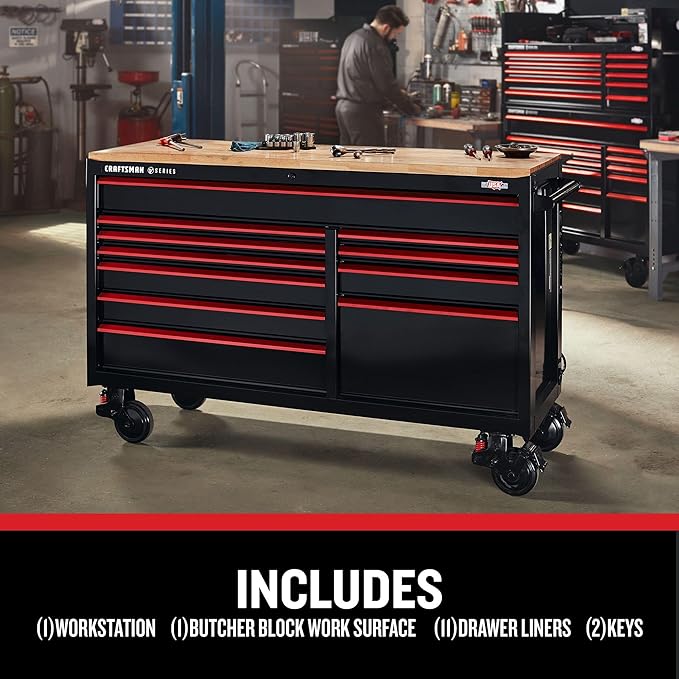 CRAFTSMAN V-Series 63 in. Garage Storage Mobile Workstation with 11 Drawers (CMSTVS6311BK)