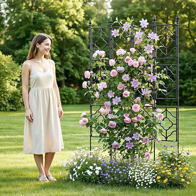 Housolution 64.57×33.58in Garden Trellis for Climbing Plants Outdoor, Plant Trellis Frame with Plastic Coated Iron Tubes for Vines Flowers Vegetable, Plant Climbing Frame Indoor Outdoor