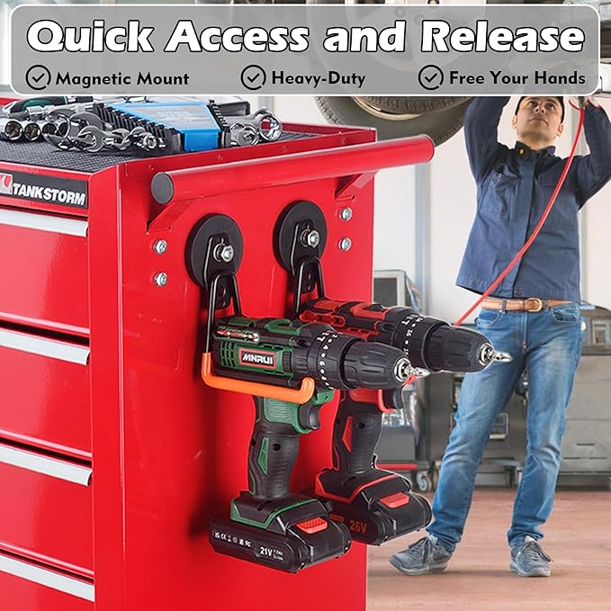 MUTUACTOR Magnetic Hooks Heavy Duty,2PCS Strong Magnetic Garage Hooks for Cruise Cabins,Anti-Scratch Magnet with Long Hooks for Power Drill,Garden Tools,Hose,Tool Chest,Steel Pegboard,Workshop