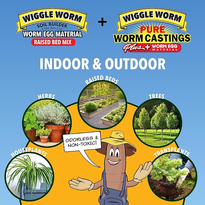 Combo Package - 4 Total 40-Pound Bags – Egg Material Raised Bed Soil Mix (3 Count) and Pure Worm Castings Plus Worm Egg Material Fertilizer and Amendment (1 Count)