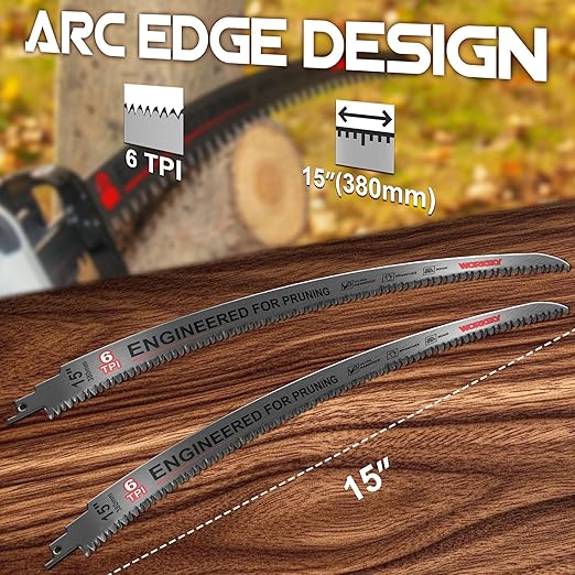 15 Inch Japanese Teeth Arc Edge Reciprocating Saw Blade, Curved Edge Wood Pruning Saw Blades 6TPI for Tree Trimming, Wood Cutting, Durable & Sharp, 3 Pieces