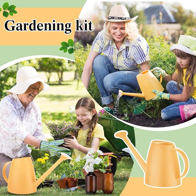 Reallnaive 6 Pcs Indoor Watering Can Set 1/2 Gallon Can 6.8 oz Spray Bottle 17 oz Squeeze Bottle Plant Watering Globes Soil Moisture Meter Small Spraying Sets for Indoor Outdoor(Yellow)