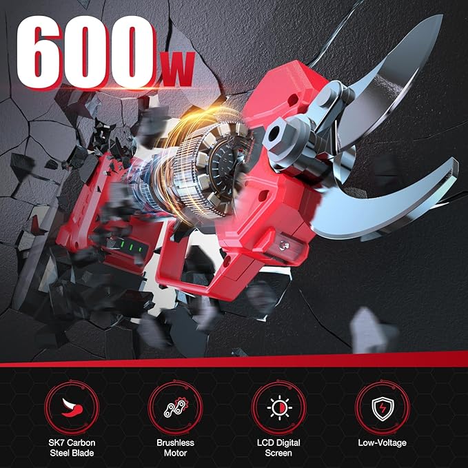 ohyes Pruning Shears Max 1.5IN Cutting Diameter Compatible with Milwaukee 18V Battery Packs with LCD Display SK7 Blade ohyes For Gardening & Tree Pruning(Battery not included)