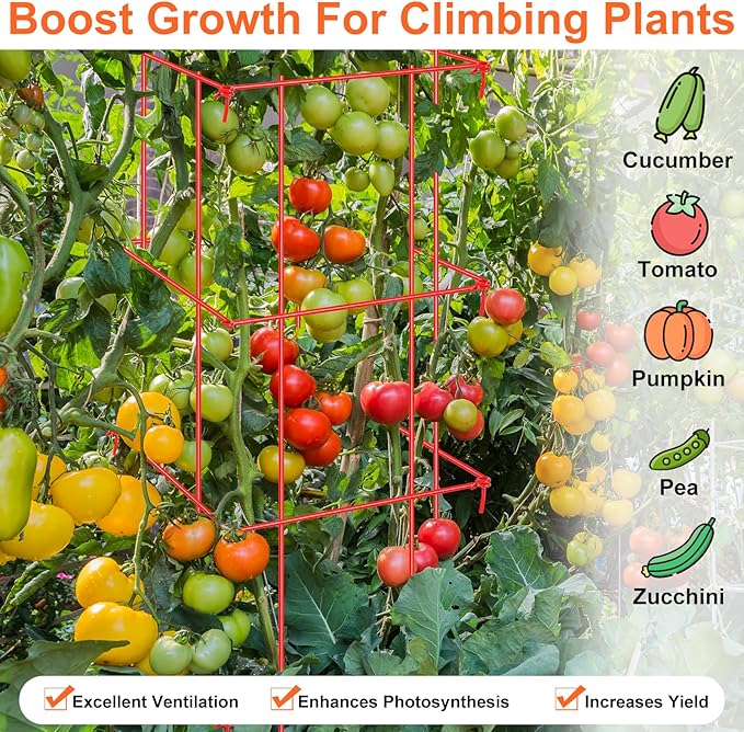 8 Pack Tomato Cages 39 Inch (H) Heavy Duty Square Tomato Cages Powder Coated Steel Plants Support Garden Trellis Stakes for Cucumber, Peas, Vegetables Climbing Plants