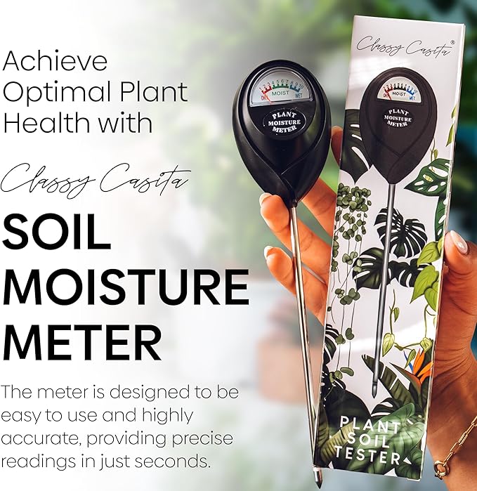 Classy Casita 3-in-1 Garden Soil Tester- Three Way Plant Soil Test Kit to Measure Soil Moisture, pH-Value, and Sunlight, and Classy Casita Soil Moisture Meter w/Plant Watering & Care eBook, White