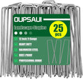OUPSAUI 12 Inch Galvanized Landscape Staples Stakes, 25/50/100/200pcs Garden Metal Stakes for Weed Barrier Fabric, Fence Stakes, Tent Stakes, Christmas Decorations (25pcs)