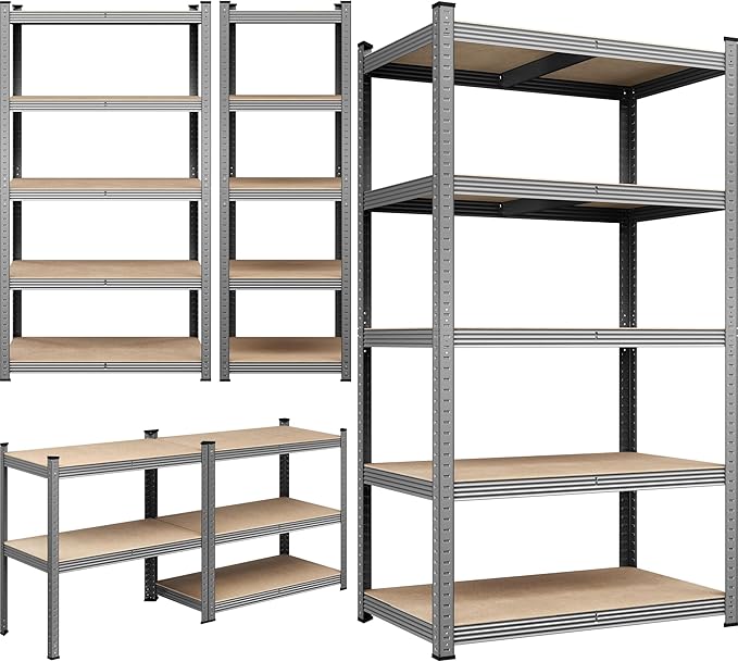 Yaheetech Storage Shelves, 5 Tier Heavy Duty Adjustable Metal Shelving Unit, Industrial Utility Rack for Garage Warehouse Pantry Closet (35.5 W x 16 D x 71 H Inches, Light Gray)