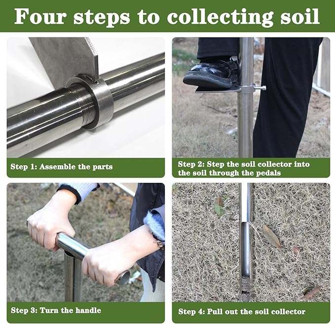 36" Soil Sampler Probe,Stainless Steel Soil Sampler Tool,Soil Core Sample Bags Soil Probe Tester, T-Handle Soil Test Kit Soil Probe with Foot Pedal for Soil Sampling Garden Lawn Farm