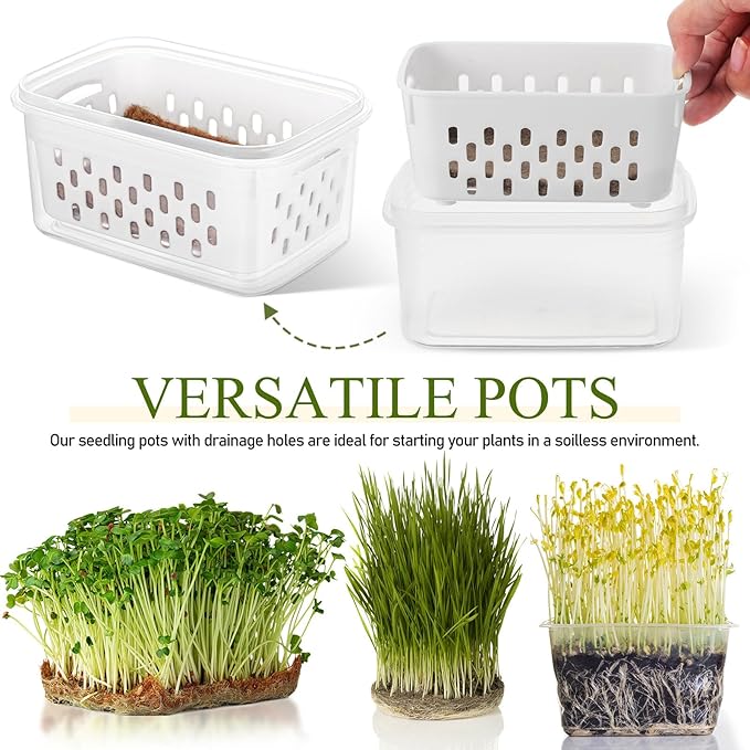 2pcs Seedling Sprouting Trays Small Soilless Planting Pots Indoor Nursery Containers with Drainage for Seed Starting and Greenhouse Accessories
